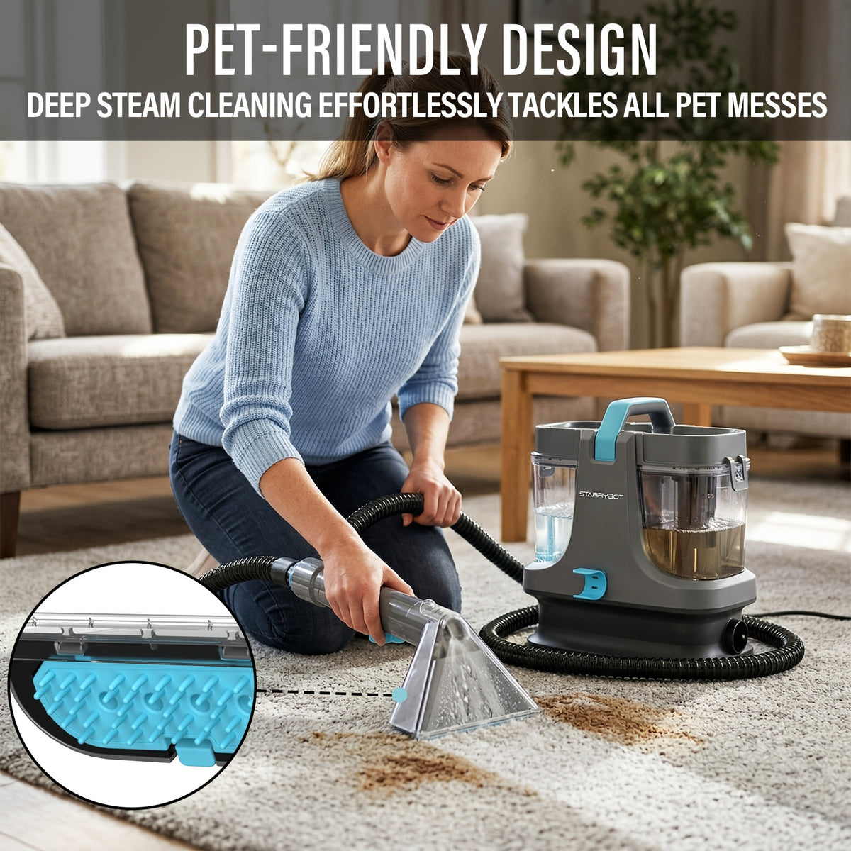 Portable Carpet Cleaner 1500W with Steam & Heat, 35KPa Powerful Suction Spot Cleaner for Pets, Couch, Stairs & Rugs – Professional Upholstery Cleaning Machine with Multi-Surface Tool Included