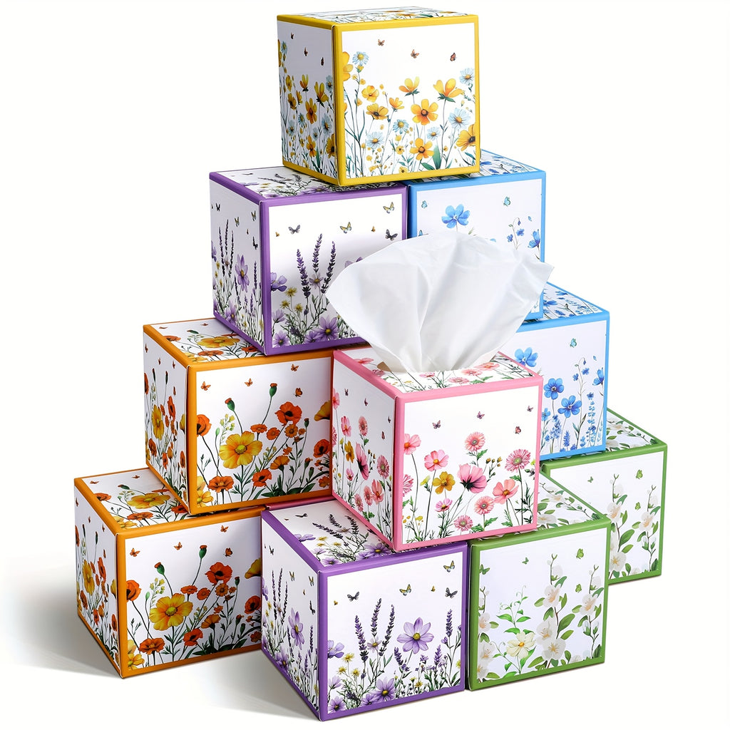 Cube Box Facial Tissues 12 Pack 600 Sheets 3-Ply Spring Floral Design Bulk Tissue Boxes for Bedroom Car Office Home – Small Square Face Tissue Cubes