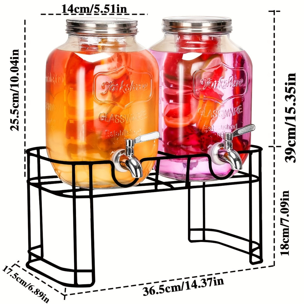 2-Pack Glass Beverage Dispenser with Fruit Infuser, Ice Cylinder & Stainless Steel Spigot – 1 Gallon Lemonade Drink Dispenser for Parties, BBQ, Weddings & Picnics
