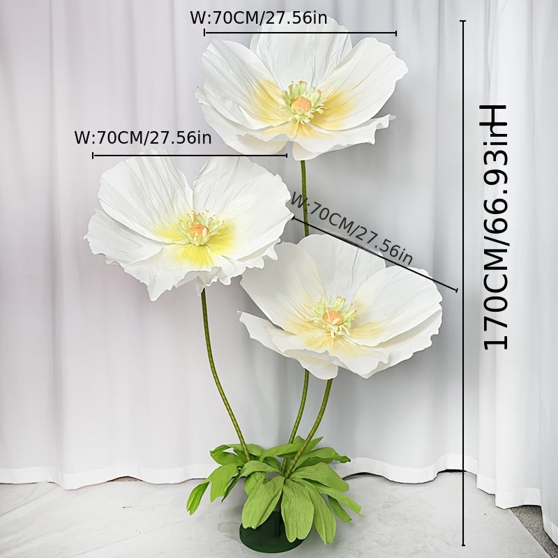 Giant Artificial Paper Peony Flowers Set of 3 – Large Paper Craft Floral Arrangements with Base Stems for Wedding, Birthday Party, Home Decor & Window Display