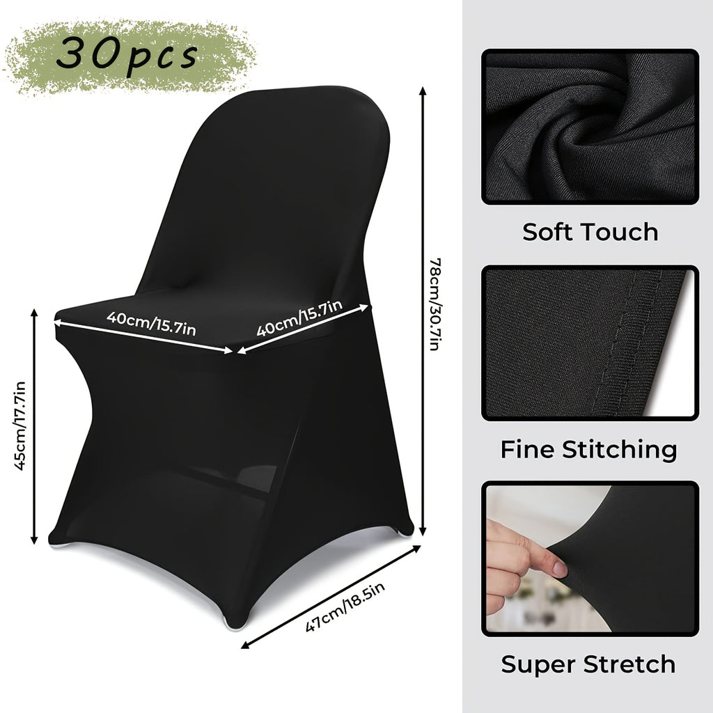 30-Pack Stretch Spandex Chair Covers Universal Washable Removable Slipcovers for Wedding Party Dining Room Banquet Event Black White