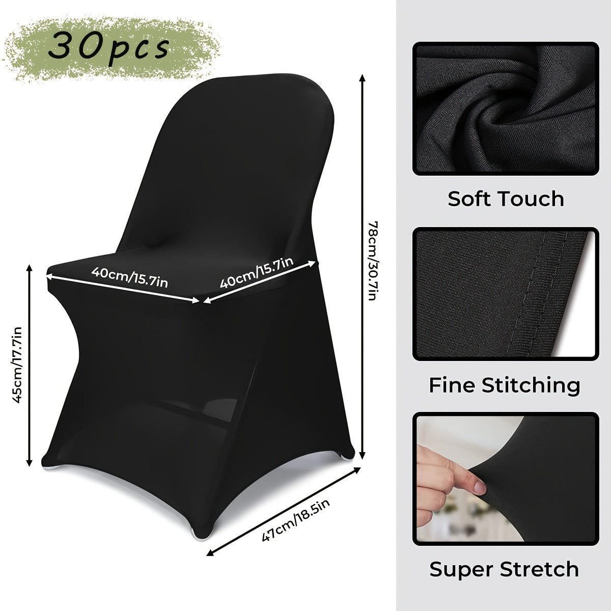 30-Pack Stretch Spandex Chair Covers Universal Washable Removable Slipcovers for Wedding Party Dining Room Banquet Event Black White