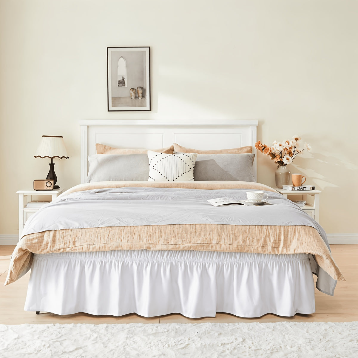 Elastic Wrap Around Bed Skirt No-Lift, 15 Inch Drop Microfiber Dust Ruffle, 30 Fade-Resistant Colors, Machine Washable, Twin Full Queen King Size