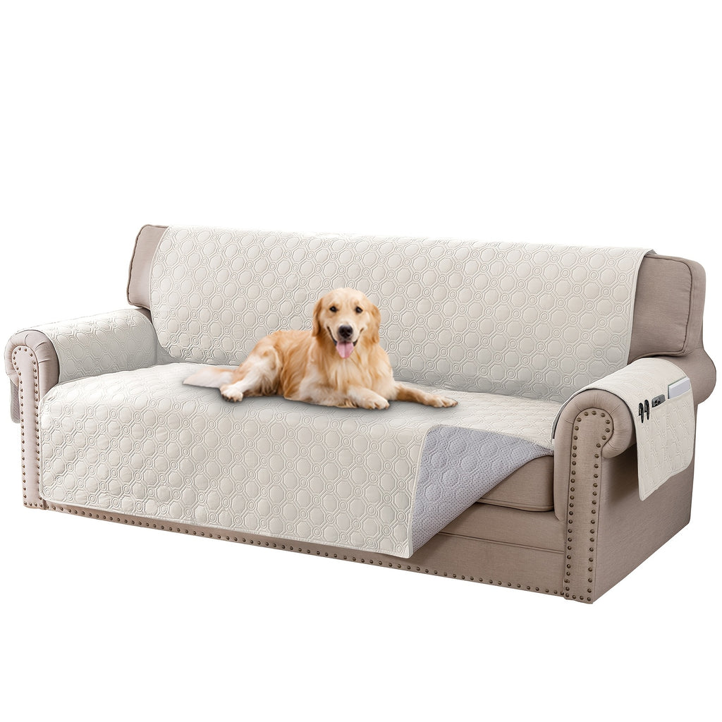 Liquid-Resistant Sofa Cover with Pocket, Geometric Pattern Couch Slipcover Furniture Protector for Pets, Washable Thick Soft 1 2 3 4 Seat Sizes Chair Loveseat Sofa