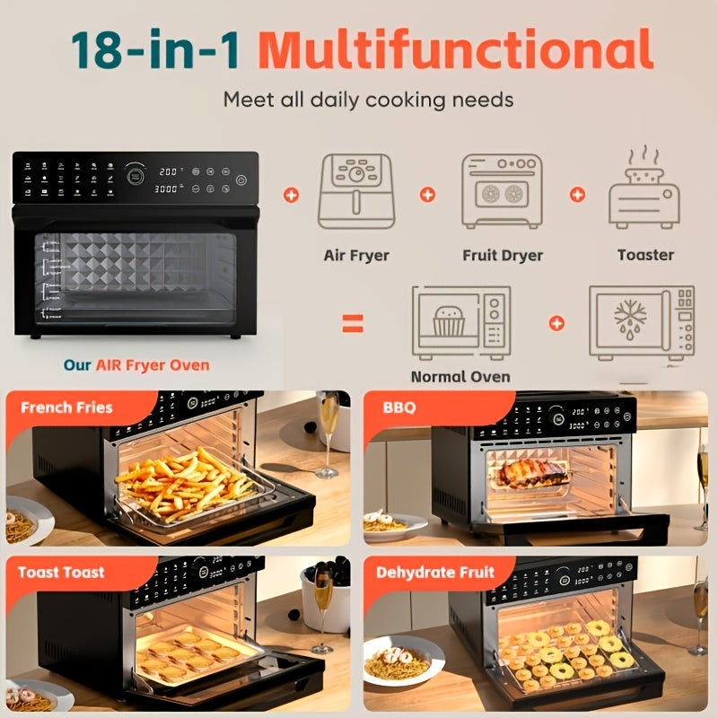 32-Quart 20-in-1 Air Fryer Oven & Toaster Oven Combo, 1800W, 360° Hot Air Circulation, 12 Cooking Modes, Clear Door, 13" Pizza Pan & 7 Accessories — Fits 13-lb Turkey, 86–450°F, Black
