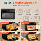 32-Quart 20-in-1 Air Fryer Oven & Toaster Oven Combo, 1800W, 360° Hot Air Circulation, 12 Cooking Modes, Clear Door, 13" Pizza Pan & 7 Accessories — Fits 13-lb Turkey, 86–450°F, Black