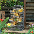 Indoor Cascading Rock Water Fountain 7-Tier with 6 LED Lights – Tabletop Waterfall Fountain Stone Look Resin, Soothing Zen Decor for Living Room, Office, Bedroom & Home Spa Relaxation