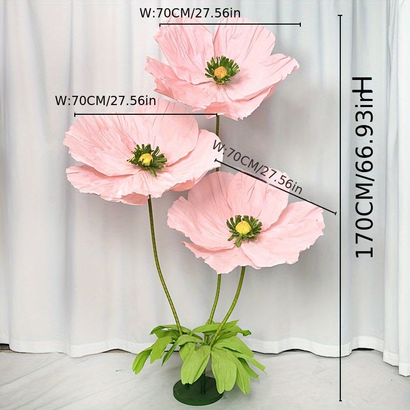 Giant Artificial Paper Peony Flowers Set of 3 – Large Paper Craft Floral Arrangements with Base Stems for Wedding, Birthday Party, Home Decor & Window Display