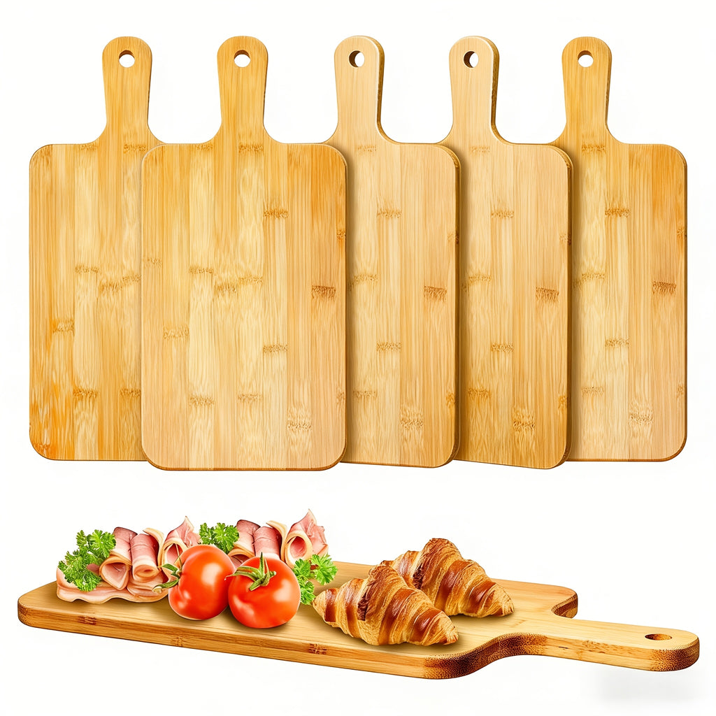 5 or 10-Pack Wood Cutting Boards with Handle – 15.7" x 7.8" Bamboo or Acacia Chopping Boards for Vegetables, Meat & Cheese – Durable Kitchen Food Prep Boards for Home Chefs