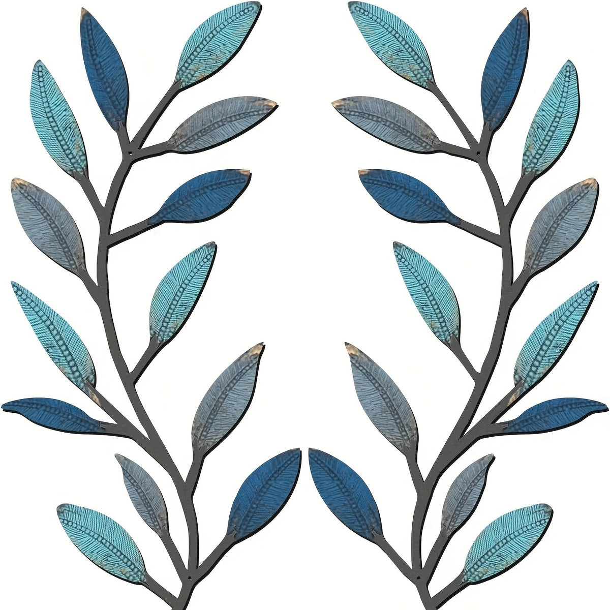 Vintage Metal Leaf Wall Decoration Set of 2 – Rustic Blue & Brown Metal Leaf Wall Art with Screws, Indoor Bedroom Living Room Corridor Home Decor Wall Hanging Accent