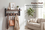 Wooden Wall-Mounted Shelf with 5 Hooks – Floating Coat Rack & Key Organizer for Entryway, Bedroom & Bathroom, Towel Hook Rail, Wall Storage for Kitchen & Living Room, Rustic Wood Hanging Shelf with Hooks
