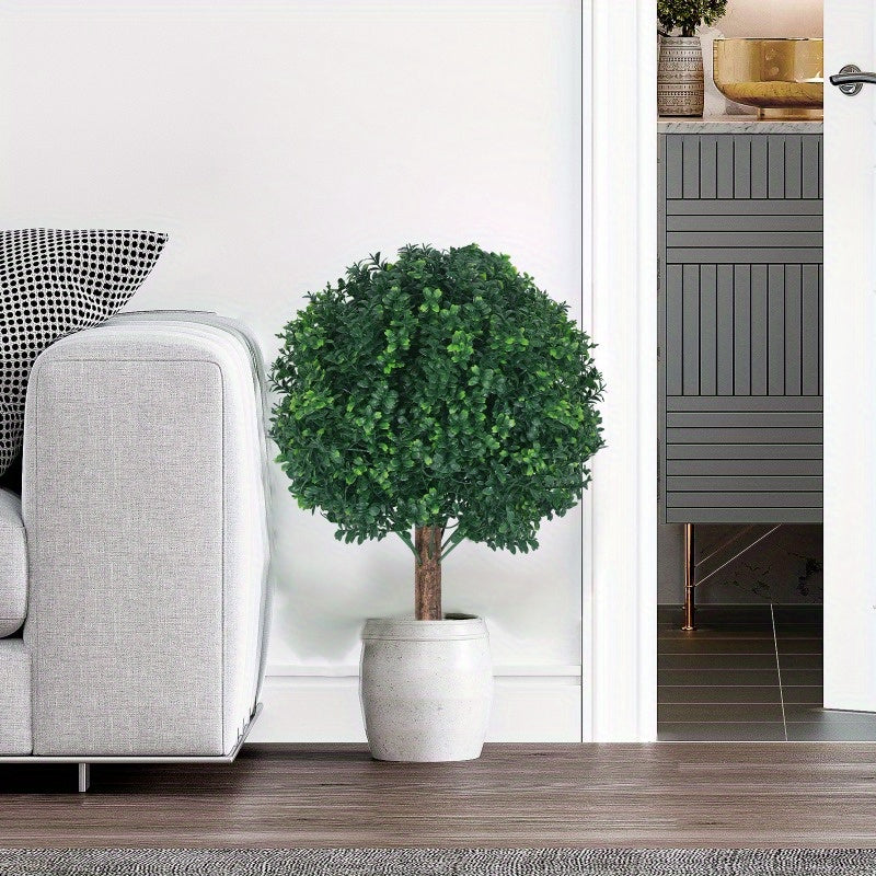 Artificial Topiary Boxwood Balls Set of 2 – 21 Inch UV-Resistant Faux Boxwood Shrubs for Indoor Outdoor Garden Yard Porch Courtyard Entryway Home Decor Living Room Bedroom Accent Plants