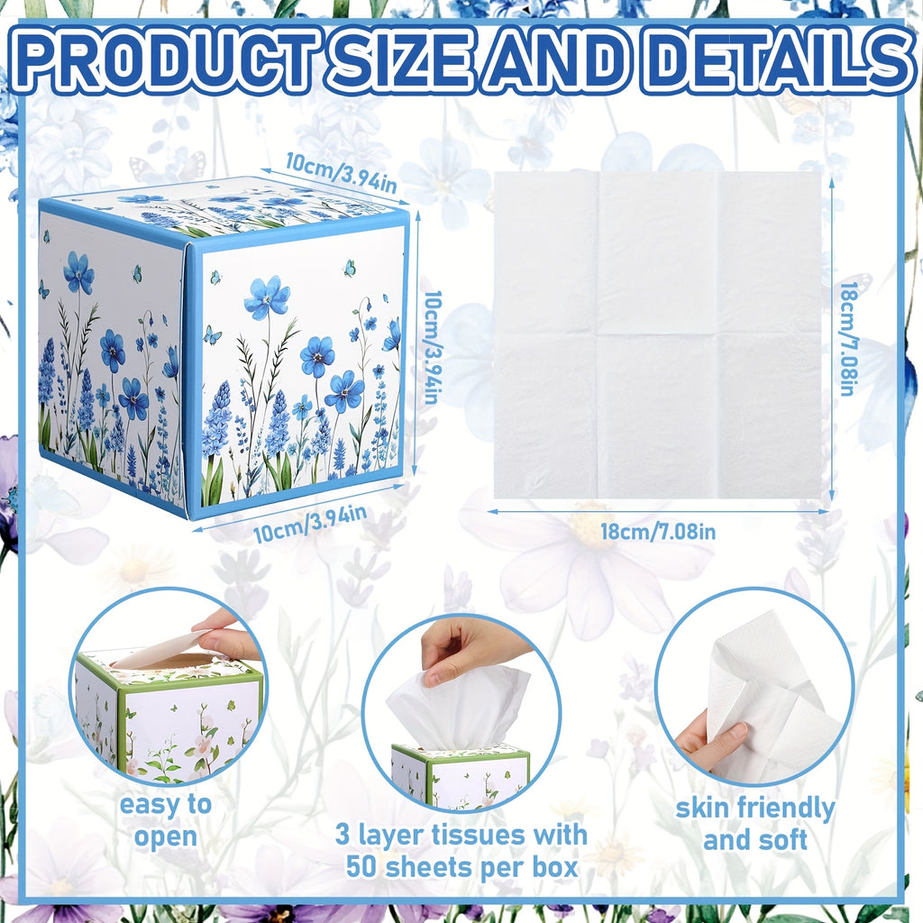 Cube Box Facial Tissues 12 Pack 600 Sheets 3-Ply Spring Floral Design Bulk Tissue Boxes for Bedroom Car Office Home – Small Square Face Tissue Cubes