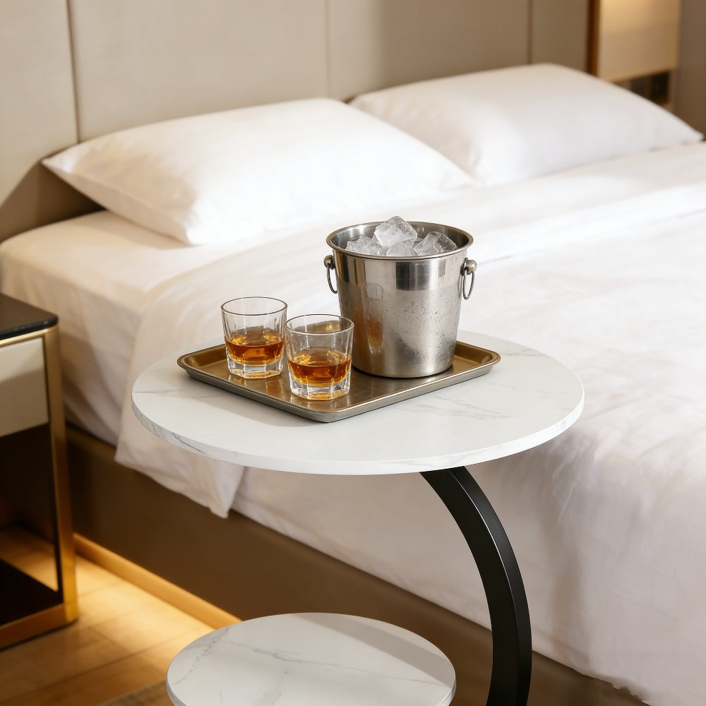 Metal Frame Side Table – 1 or 2 Tier | Indoor & Outdoor Bedside Table | Lightweight & Space-Saving | Living Room, Balcony, Office