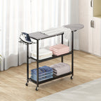 3-Tier Rolling Ironing Board Cart with Storage Shelves & Wheels – Mobile Laundry Station with Foldable Ironing Board, Iron Holder & Lockable Casters for Home Laundry Room, Bedroom & Living Room