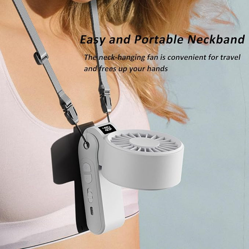 Portable Handheld Neck Fan USB-C Rechargeable 150-Speed Stepless Adjustable Foldable LED Display for Outdoor Travel Work Road Trips Hands-Free Wearable