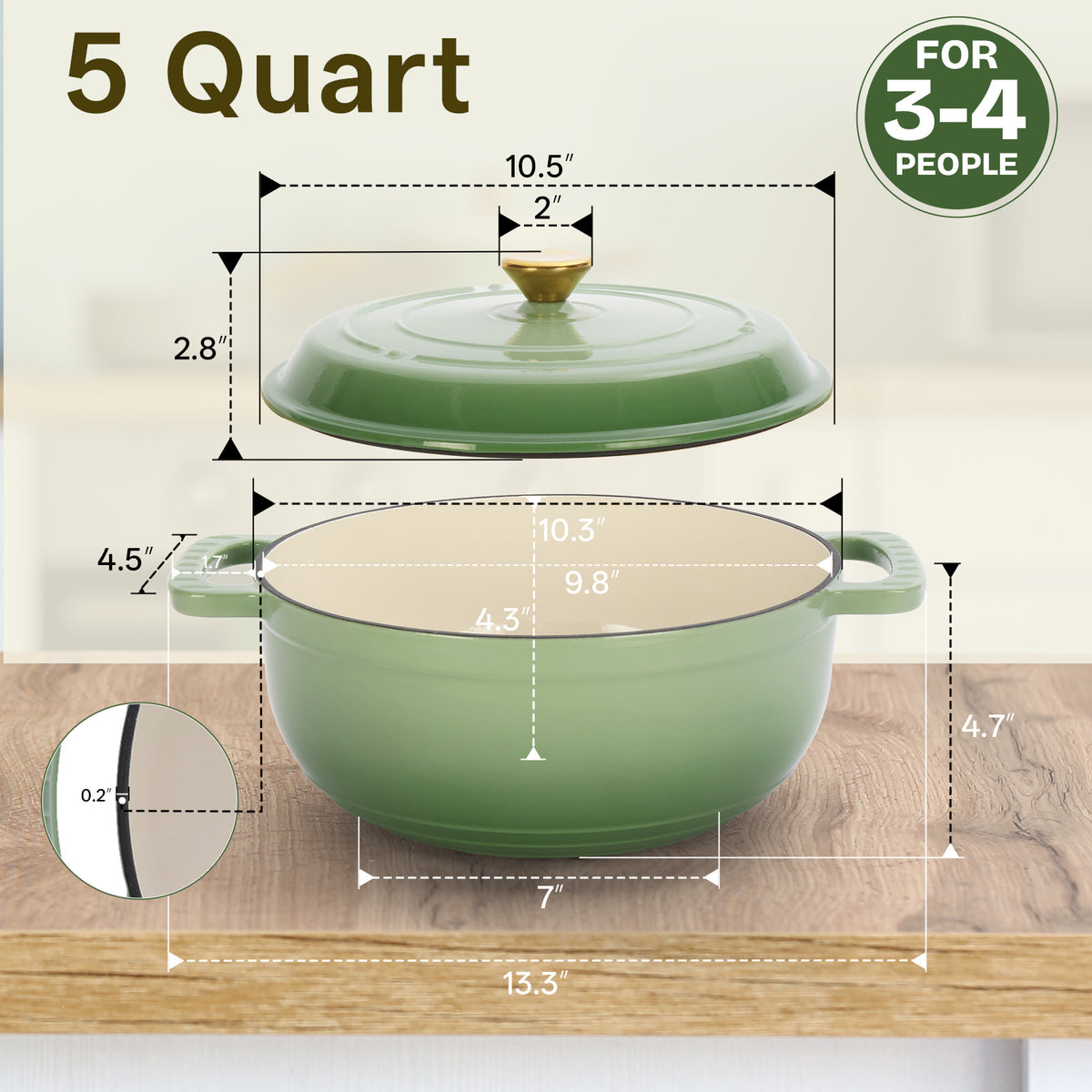 Dutch Oven 5QT 6QT 7.5QT Enameled Cast Iron Cookware with Lid Silicone Handles Oven Safe 500°F Bread Baking Stews Roasts Multiple Colors