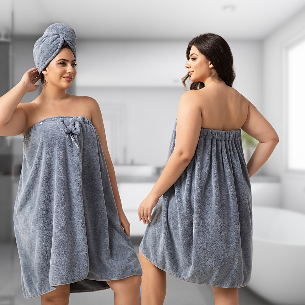 Extra Large Bath Wrap Skirt & Shower Cap Set of 2 – Super Absorbent Coral Fleece Body Wrap Towel, Adjustable M–XXXXL | Home, Travel, Sauna & Spa