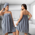 Extra Large Bath Wrap Skirt & Shower Cap Set of 2 – Super Absorbent Coral Fleece Body Wrap Towel, Adjustable M–XXXXL | Home, Travel, Sauna & Spa