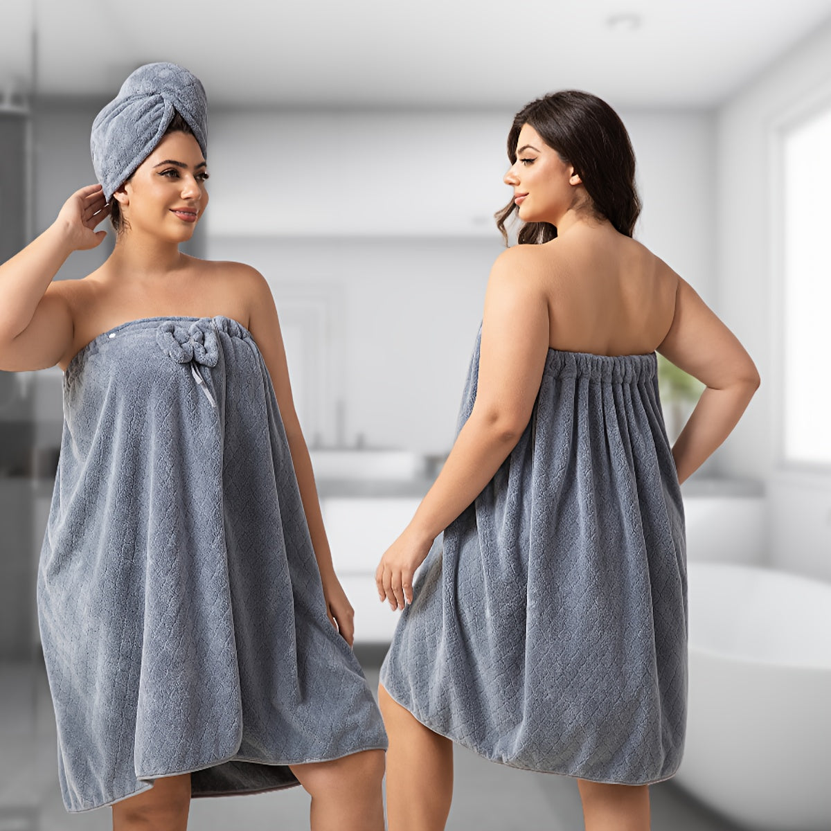 Extra Large Bath Wrap Skirt & Shower Cap Set of 2 – Super Absorbent Coral Fleece Body Wrap Towel, Adjustable M–XXXXL | Home, Travel, Sauna & Spa