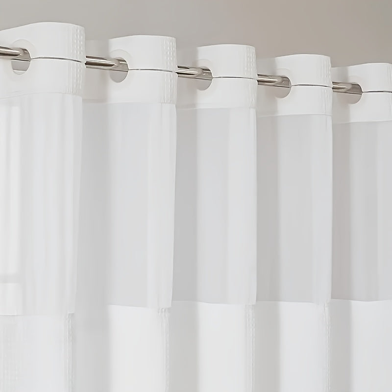 Hookless Shower Curtain Waffle Pattern with Snap-On Liner - Luxury Hotel Style Bathroom Decor, No Hooks Needed, Cloud White Dark Night Deep Gray, Holiday Housewarming Gift