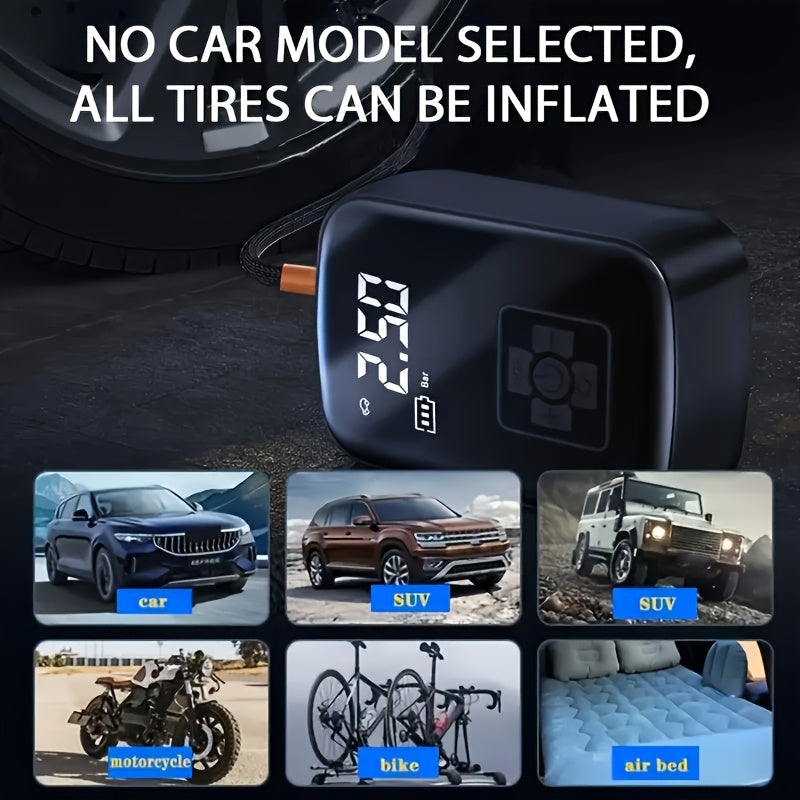 Portable Tire Inflator Cordless Air Compressor – 100W Digital Display, 4000mAh USB-C Fast Charge, 5 Modes, Multi-Nozzle, for Car Motorcycle Bicycle Tires & Sports Balls, 6 Colors