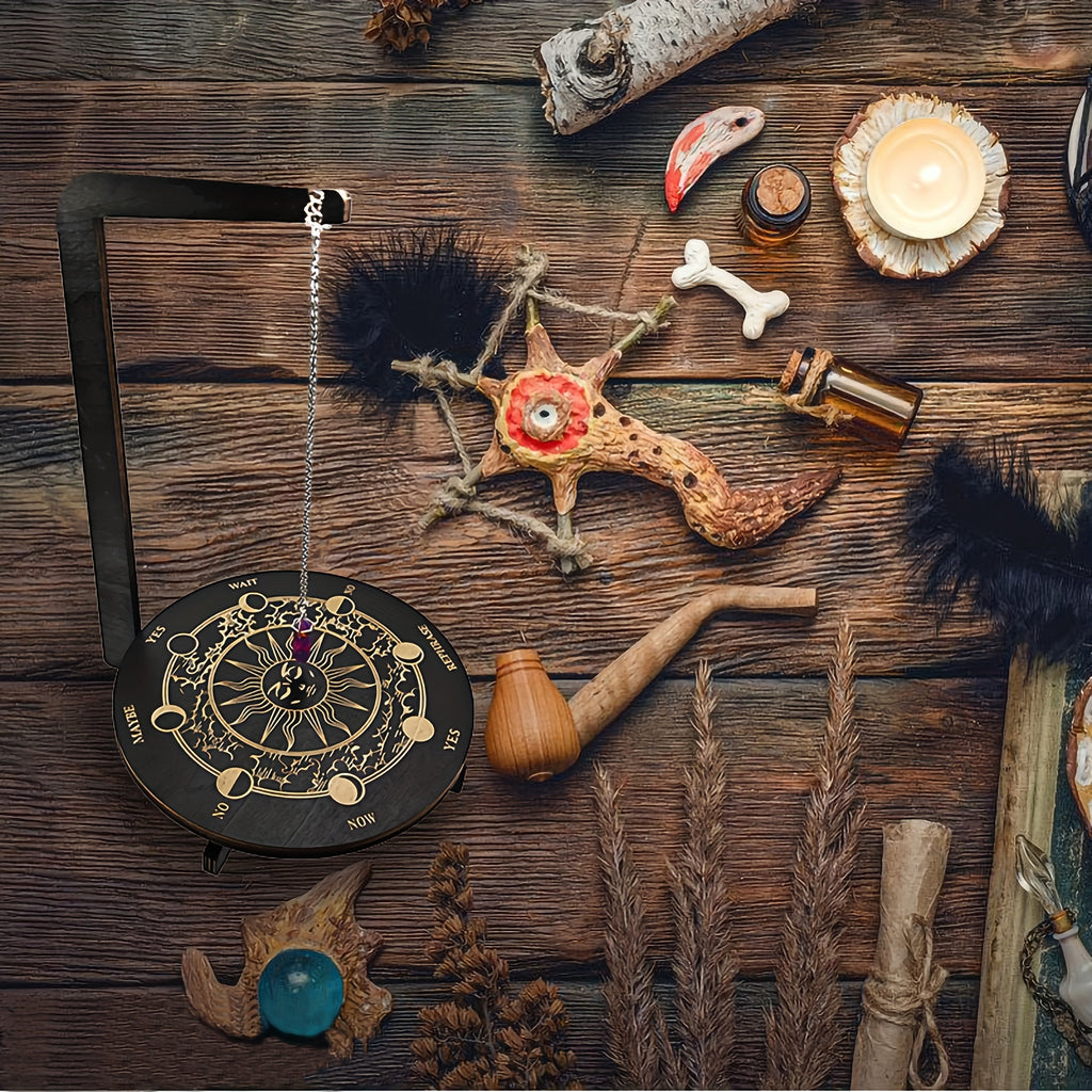 Wooden Pendulum Stand 3D Divination Crystal Display Holder | Witchcraft Altar Supplies, Necklace Display Stand for Meditation, Crystal Rituals, Boho Witch Room Decor