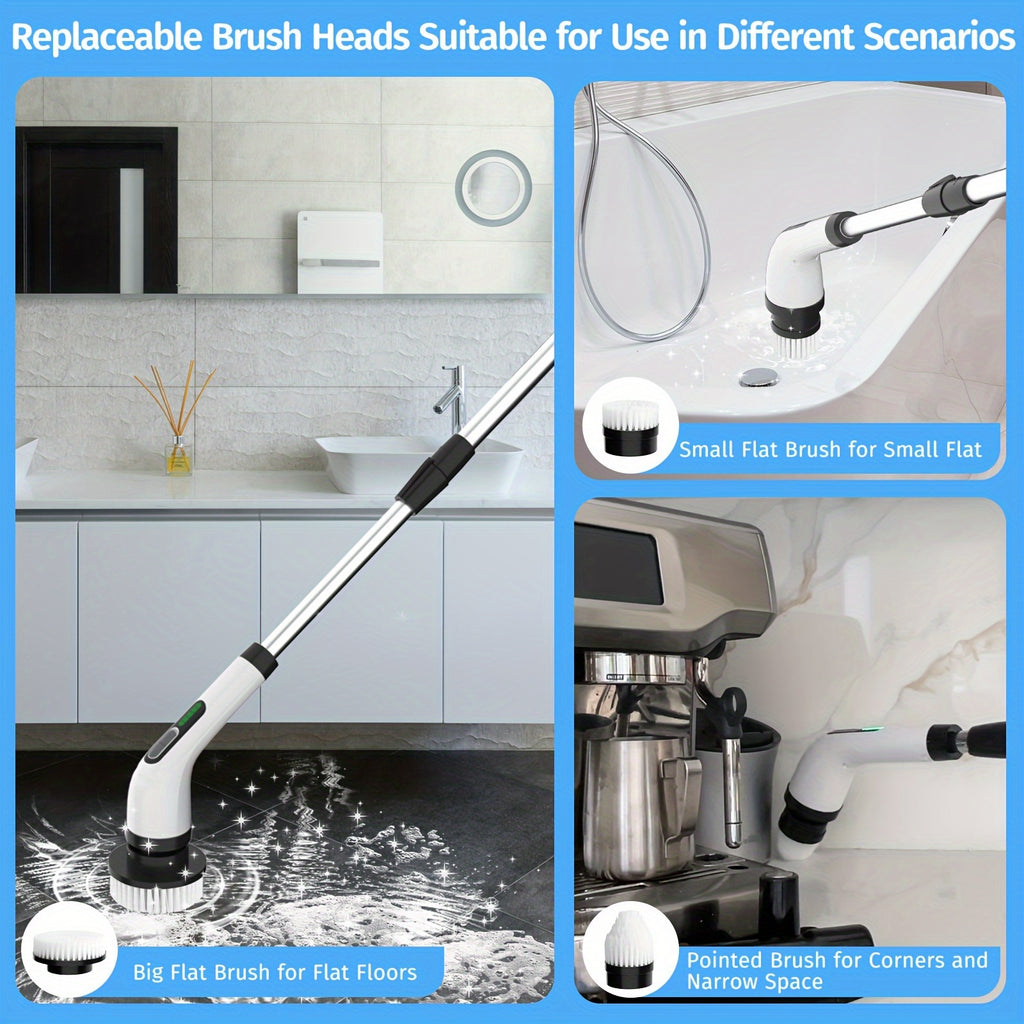 Electric Spin Scrubber with 7 Replaceable Brush Heads & Adjustable Handle – Dual Speed Power Scrubber for Bathroom, Tub, Tile & Floor Cleaning