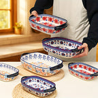 Bohemian Ceramic Baking Dishes Set of 2 - Large Rectangular Oven-Safe Casserole & Pie Pan, Porcelain Roaster Set for Baking & Cooking, Elegant Kitchen Gift, Red Blue Yellow White