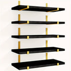 Rustic Floating Shelves Set of 5 Wood Wall Shelves 15.8x4.7 Inch for Bedroom Living Room Kitchen Bathroom Office Plant Display Home Decor Dark Brown Light Brown Black Gold