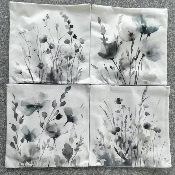 Boho Poppy Flowers Throw Pillow Covers Set of 4 Watercolor Chinoiserie Floral Cushion Covers 18x18 Inch for Sofa Bedroom Office Farmhouse No Insert