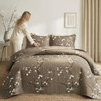 Plum Blossom Quilt Set 2 3 Piece - Soft Breathable Hypoallergenic Quilted Bedspread with Pillowcases Twin Full Queen King Machine Washable