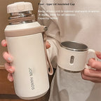 Insulated Water Bottle 600ml Stainless Steel Double Wall Vacuum Leak-Proof with Handle & Cleaning Brush for Outdoor Travel Office Gym