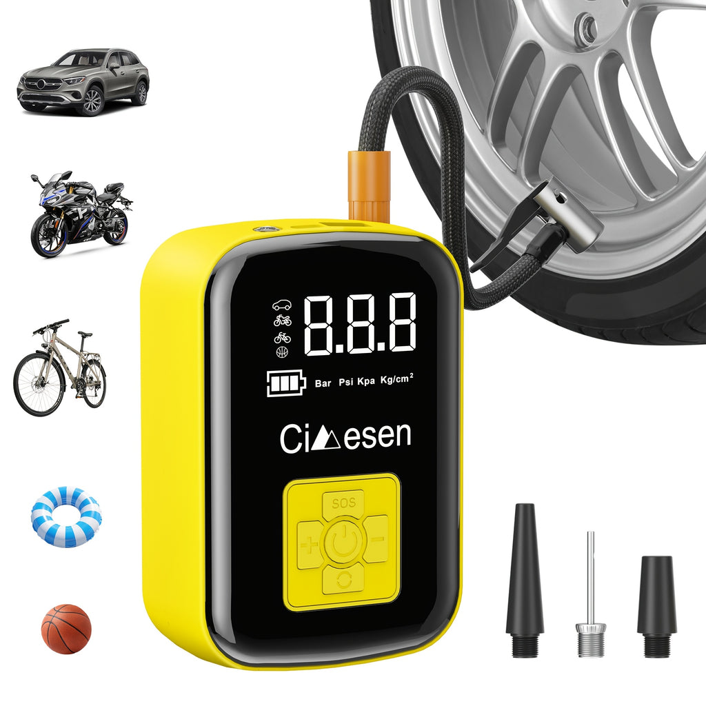Portable Tire Inflator Cordless Air Compressor – 100W Digital Display, 4000mAh USB-C Fast Charge, 5 Modes, Multi-Nozzle, for Car Motorcycle Bicycle Tires & Sports Balls, 6 Colors