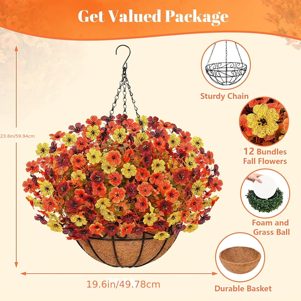 UV-Resistant Artificial Hanging Flowers with Container – Fake Petunia Hanging Plants in 6 Colors, Realistic Faux Blooms for Outdoor Garden, Patio, Porch, Balcony Railing, Wedding & Mother’s Day Decor