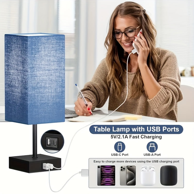 Bedside Lamps Set of 2 with 3-Way Dimmable Touch Control, USB-C & USB-A Charging Ports, LED Bulbs Included – Nightstand Lamps for Bedroom & Living Room