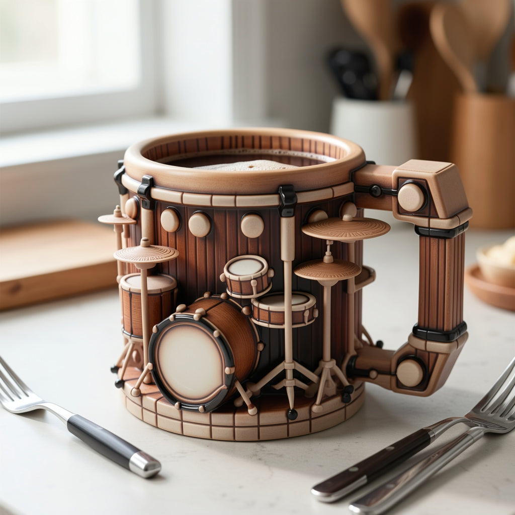 Musical Instrument Shaped Coffee Mug 11oz | Guitar & Drums Ceramic Cup Novelty Drinkware Perfect Gift for Music Lovers