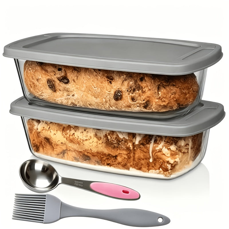 Glass Baking Dish with Lid 1.9Qt – Borosilicate Rectangular Toast Pan, Oven & Microwave Safe, Stackable Airtight Container for Bread & Cakes (1 or 2pcs)