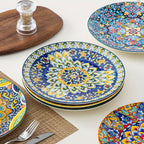 Bohemian Porcelain Dinner Plate Set of 6 - 10.5 Inch Large Serving Plates, Microwave & Dishwasher Safe, Elegant Ceramic Dinnerware for Daily Use, Parties & Gifting