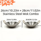 Stainless Steel Wok Set 2-Piece 10 Inch & 11 Inch Non-Stick Dishwasher Safe Woks for Home Kitchen Outdoor Camping BBQ Stir Fry Sauté Pan Combo