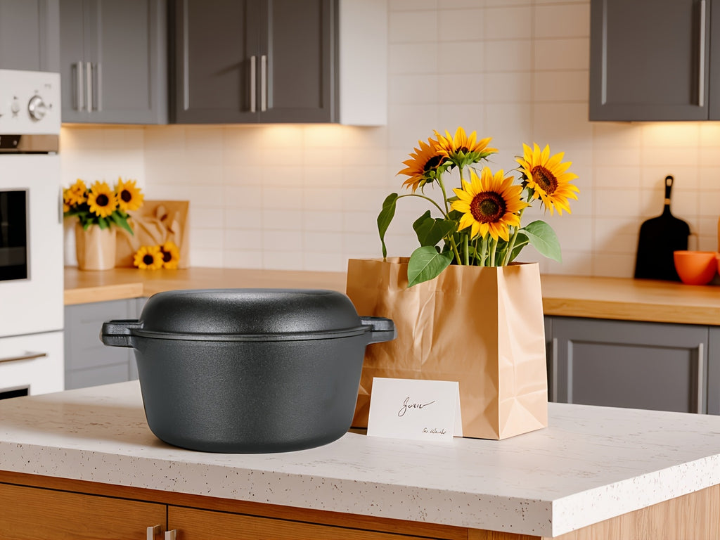 Cast Iron Dutch Oven Set 2-in-1 5.1QT Dutch Oven and 1.9QT Skillet Lid with Accessories Induction Oven Campfire Safe Holiday Cooking Kit for Soups Stews Baking Frying Camping BBQ