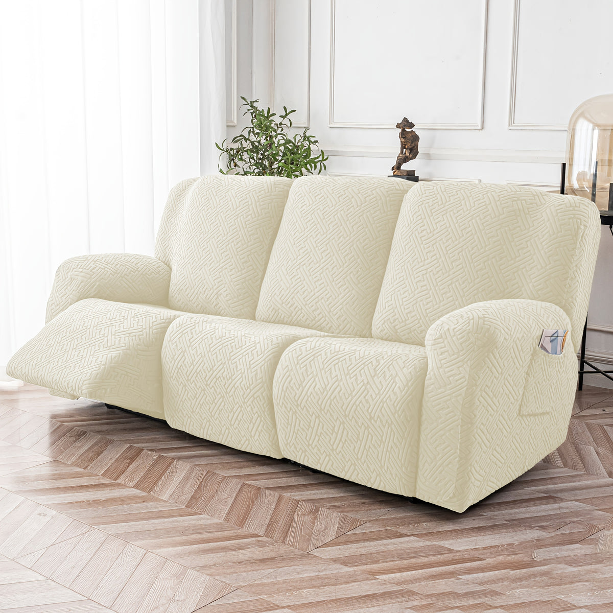 8-Piece Recliner Slipcover Set for 3-Seat Sofa – Flexible Soft Slide Sleeve Furniture Protector with Pocket, Stretch Couch Cover for Living Room, Office & Sofa Chair