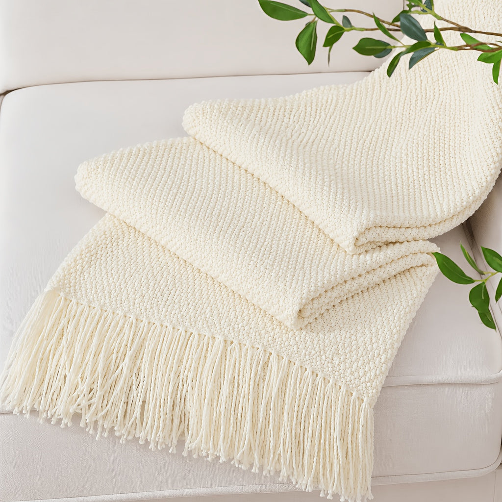 Chunky Tassel Throw Blanket Soft Cozy Textured Farmhouse Knit Blanket for Couch Sofa Bed Living Room Bedroom Travel Decor 10 Colors