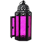 Moroccan Candle Lantern Holder Medium 10.5 Inch – Handcrafted Glass Iron Metal Lantern with Embossed Floral Panels, 17 Colors, Indoor Outdoor Use for Ramadan, Wedding, Patio, Diwali & Home Decor