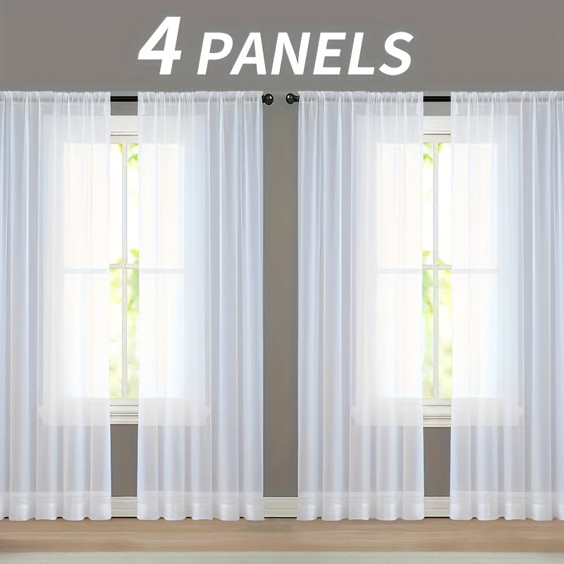 Sheer Gauze Curtains 4 Panels Rod Pocket – Dreamy Transparent Light Filtering Window Drapes for Living Room Bedroom Balcony, 11 Colors 3 Sizes