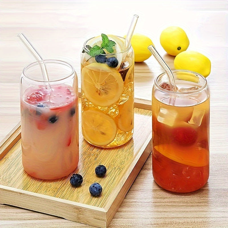 Glass Cups Set of 12 – 16oz Clear & Frosted Drinking Glasses with Bamboo Lids, Straws & Cleaning Brush | Gift Box Included | Perfect for Parties & Everyday Use