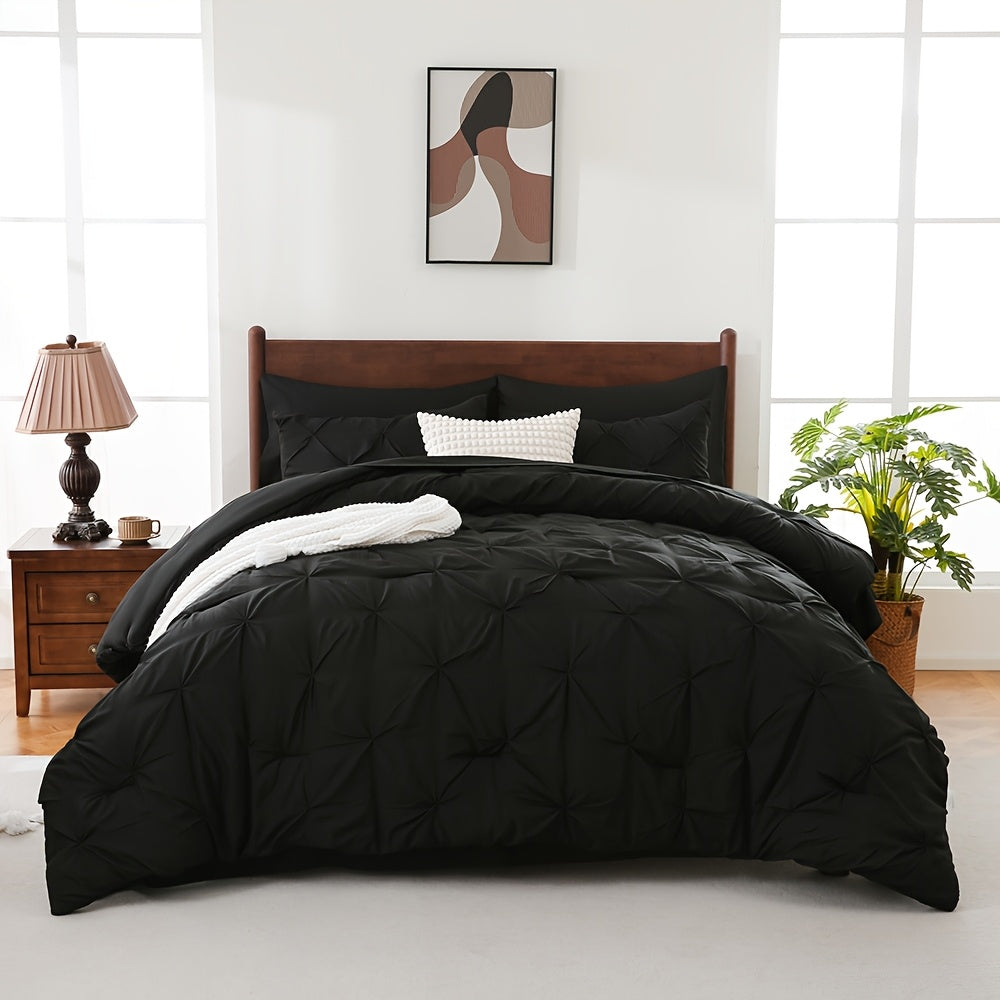 5/7pcs Pintuck Bed In A Bag Comforter Sets, Pinch Pleat Complete Bedding Sets with Comforter, Sheets & Pillowcases, Queen/King Size, All Season