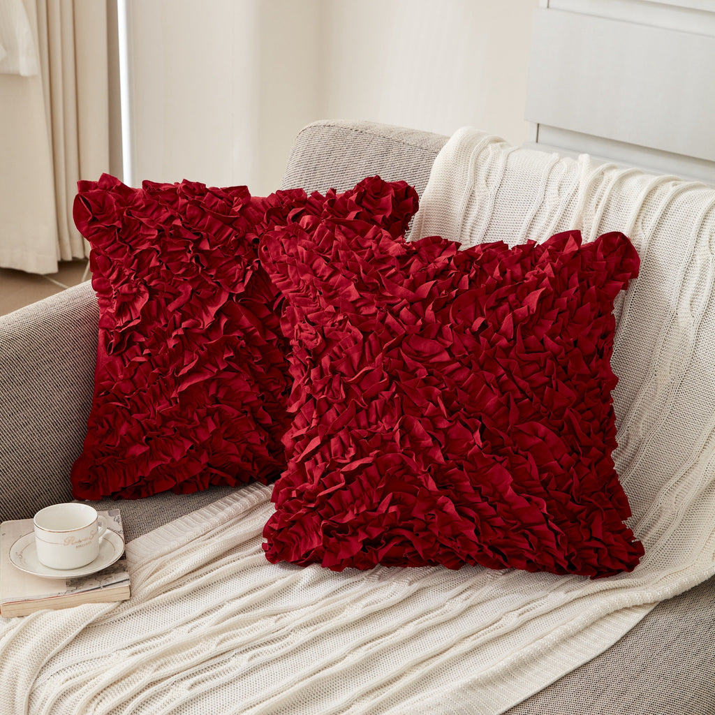 3D Ruffle Farmhouse Throw Pillow Covers Set of 2 – Handcrafted Cushion Pillowcase with Zipper, Soft Polyester, Multiple Colors & Sizes for Sofa Bed Couch Home Decor