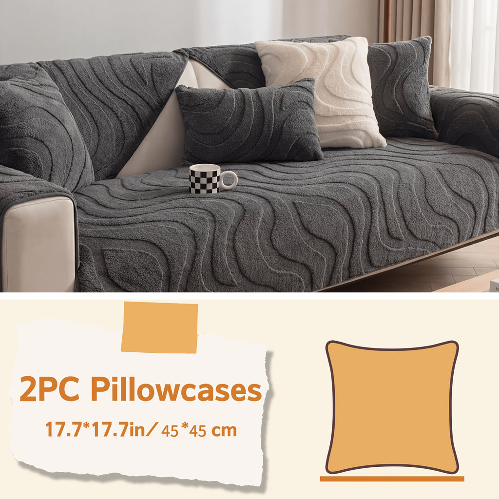 Velvet Sofa Cover Non-Slip Washable Plush Couch Slipcover Pet Friendly Thick Padded Furniture Protector 1 2 3 4 5 Seat Living Room Bedroom