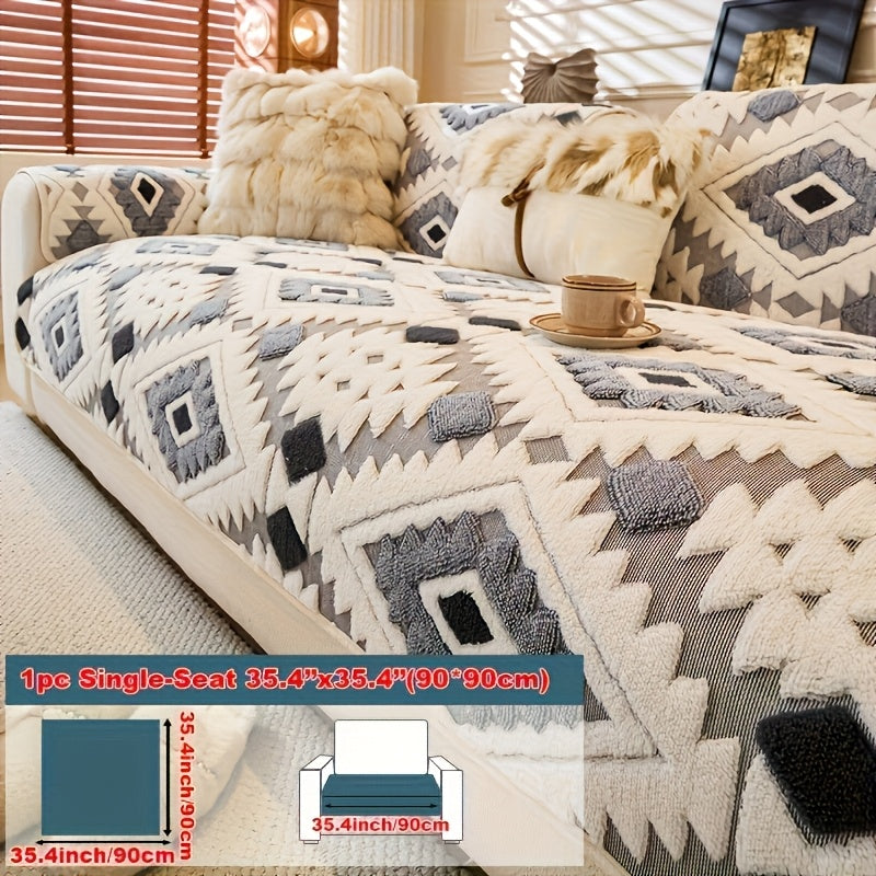Thick Plush Sofa Cover Protective Slipcover – Pet-Friendly Shu Velveteen Non-Slip Machine Washable Jacquard Sofa Seat Cushion Cover for Office Bedroom Living Room Couch Decor